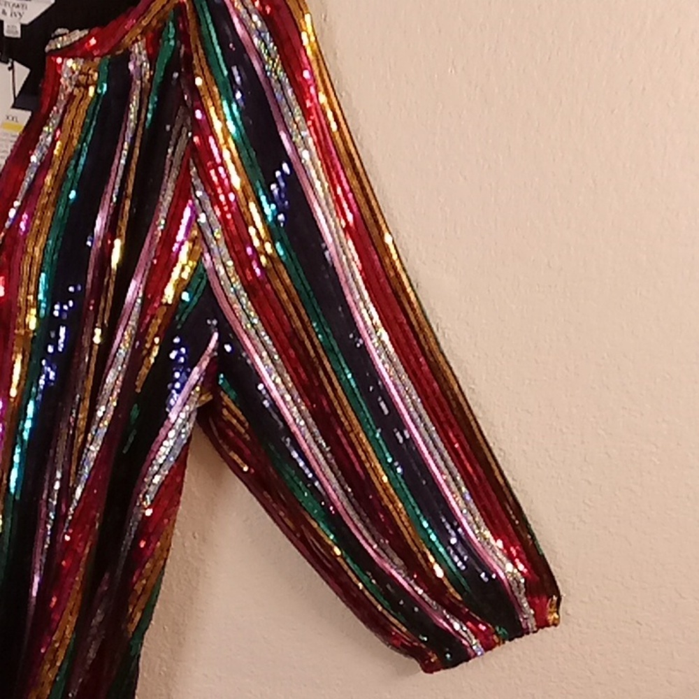 NEW CROWN & IVY Vneck Long Sleeves Festival Size XXL Sequins Multi Colors B4 X P - Picture 6 of 12
